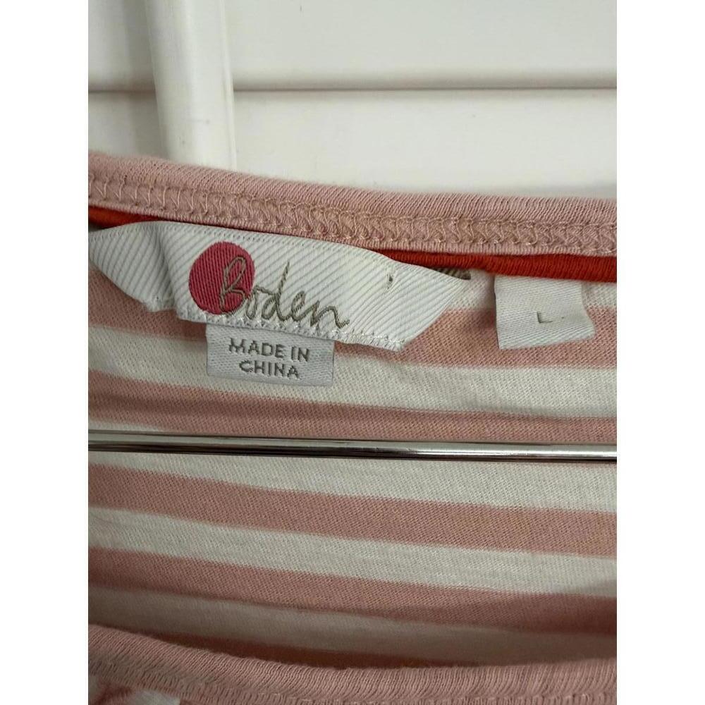Boden pink and white striped long-sleeve cotton top with a ruffle collar - Picture 3 of 5